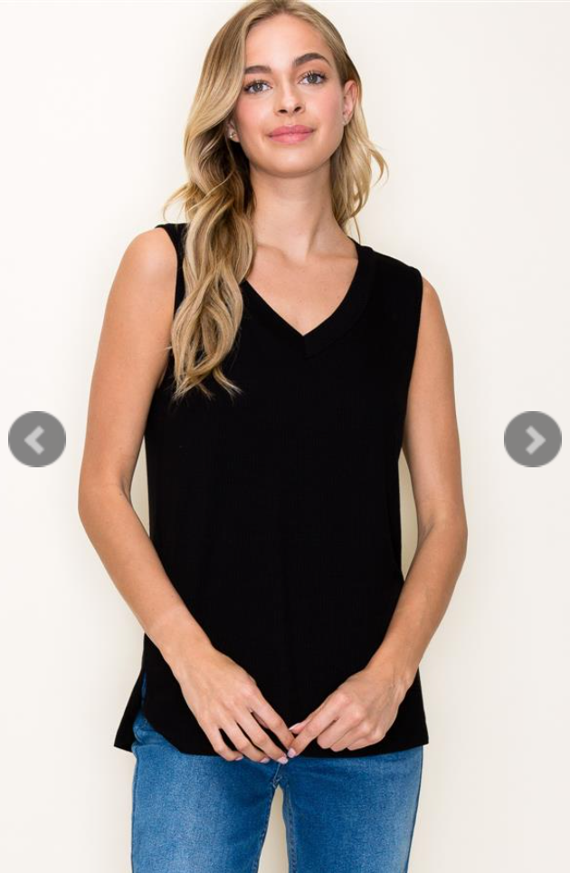 V-Neck Solid Basic Rib Tank Top