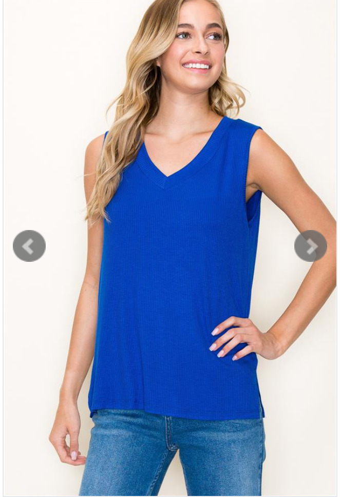 V-Neck Solid Basic Rib Tank Top