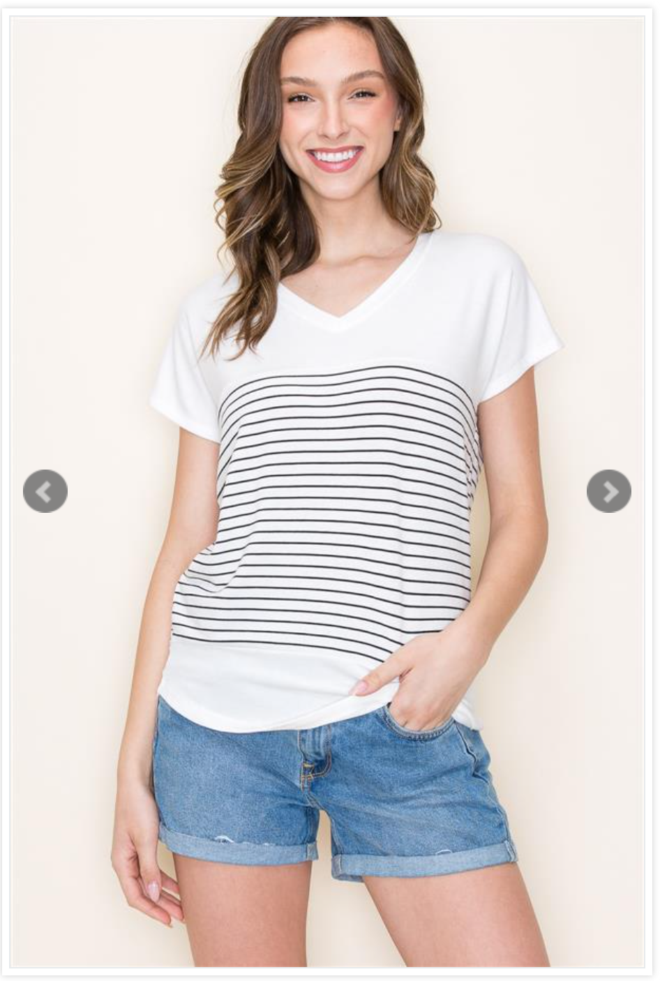 Colorblock V-Neck Striped Tee