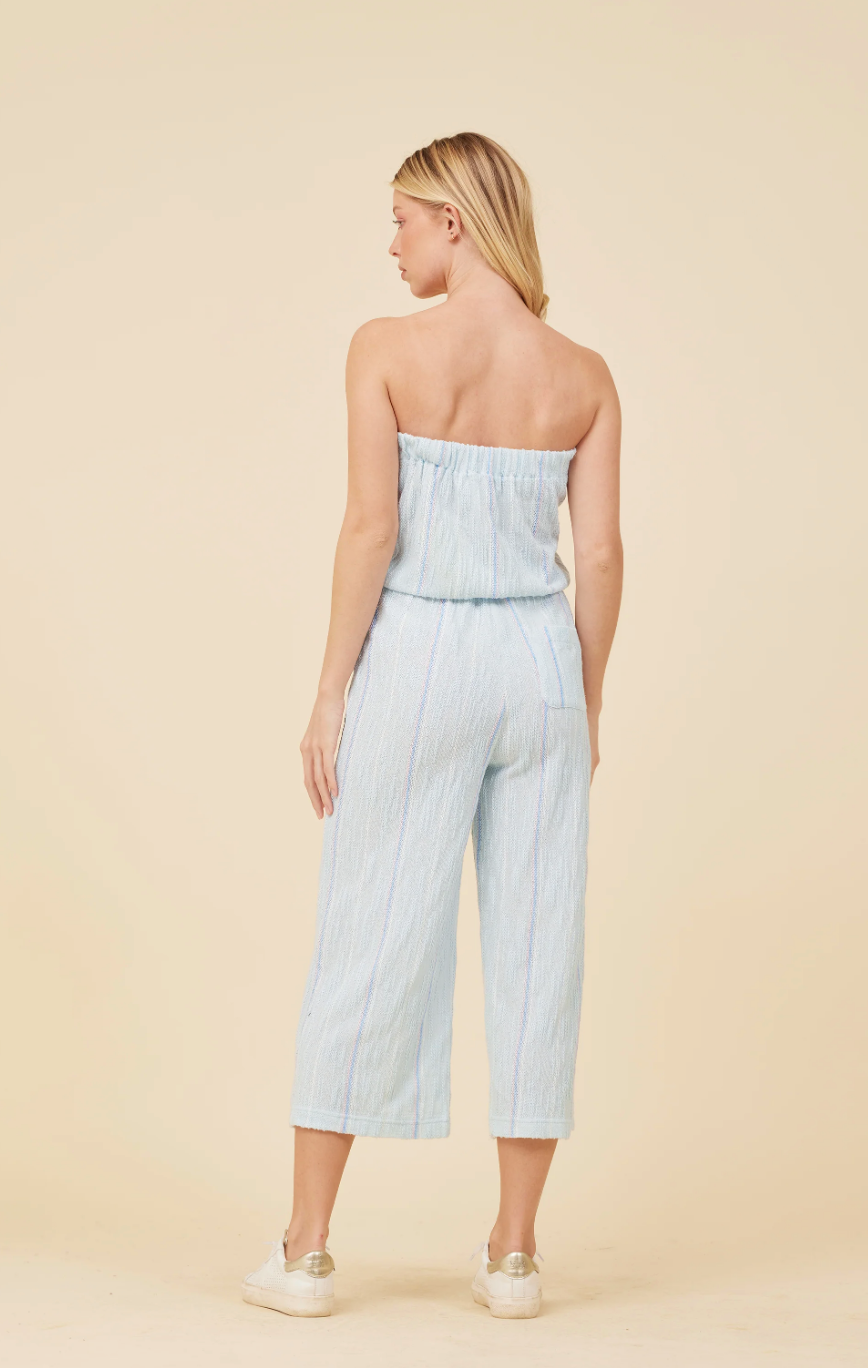 Soft Blue w/ Mixed Stripes Textured Jumpsuit