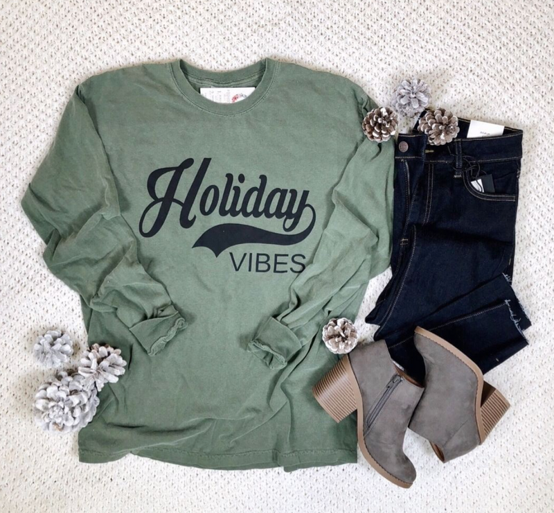 Holiday Vibes Comfort Colors Long Sleeve - BAD HABIT BOUTIQUE 