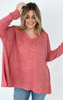 Easel "Easy Breezy V-Neck" Solid Long Sleeve Oversized Top