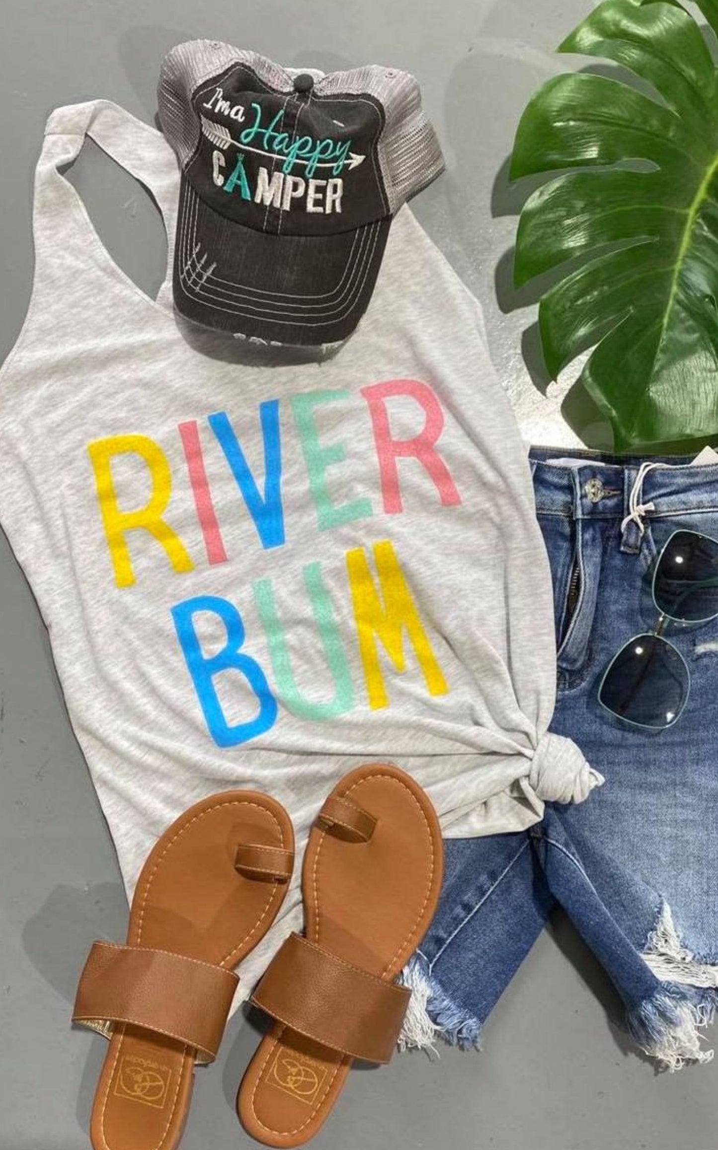 Rainbow River Bum RacerbackTank Top - Heather Gray - BAD HABIT BOUTIQUE 