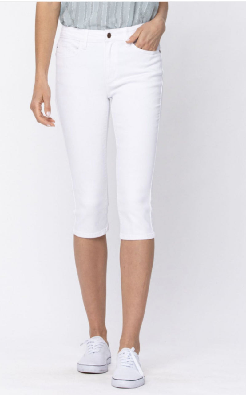 Walking on 30A White Capris by Judy Blue - BAD HABIT BOUTIQUE 