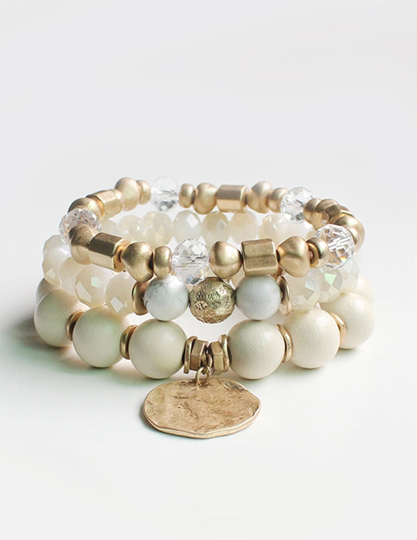 White Natural Stacked Bracelets - 3
