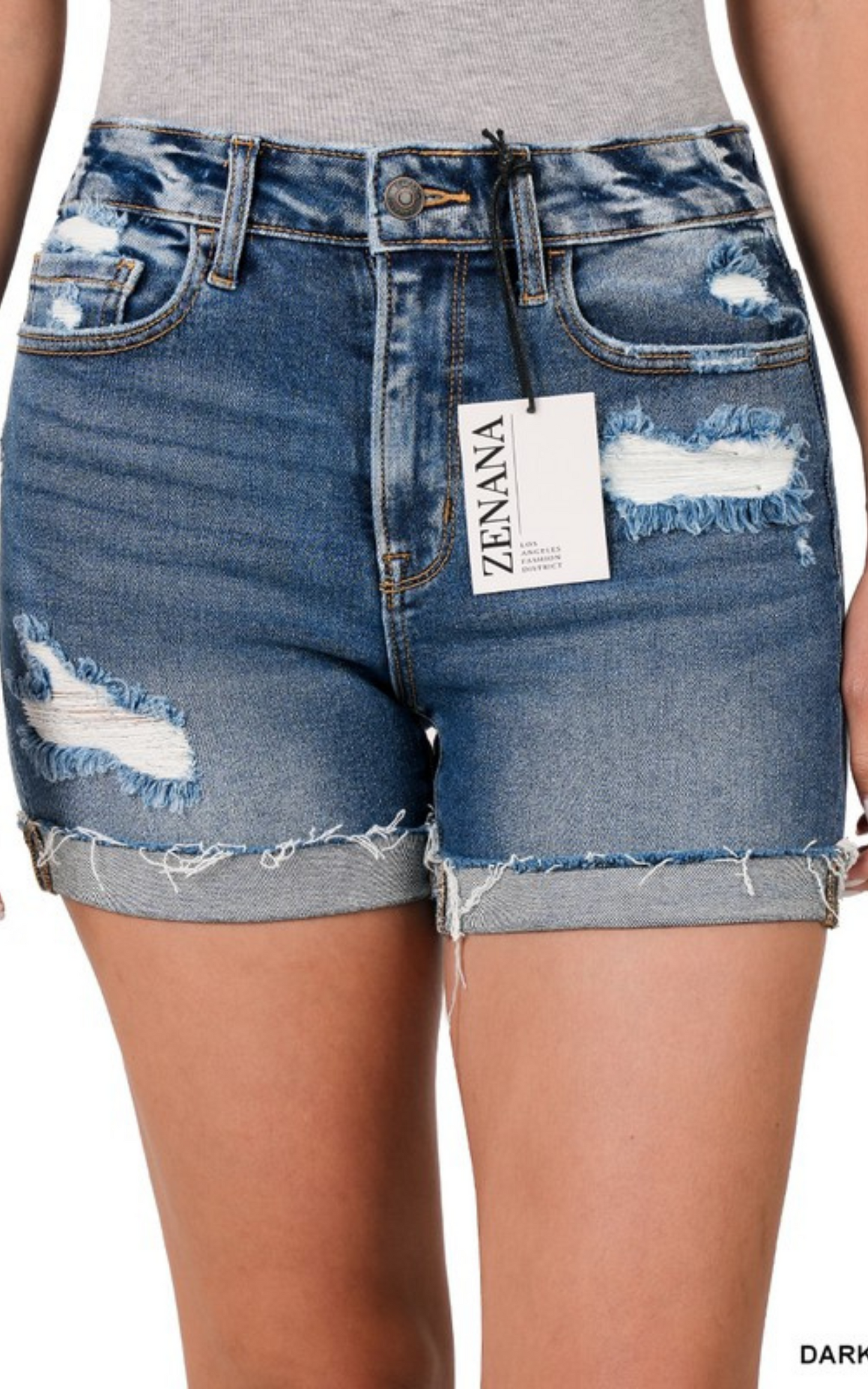 Distressed Cuffed Denim Shorts