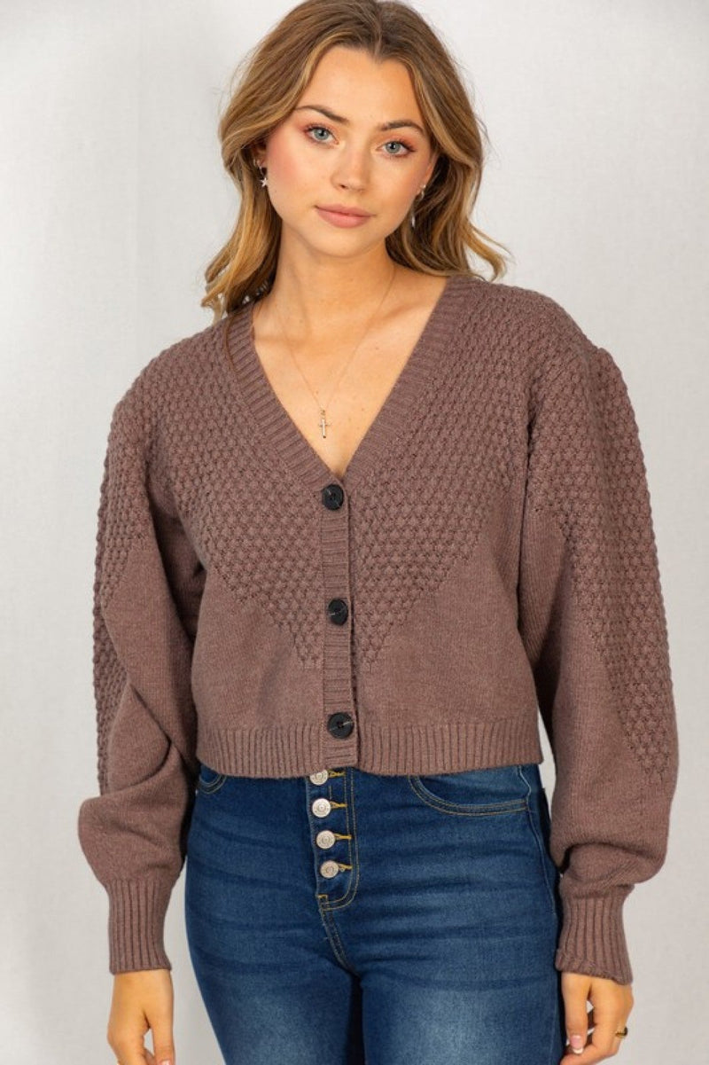 White Birch Long Sleeve Bubble Sweater Knit Cardigan