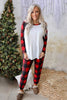 Red Plaid Raglan Sleeves Top And Drawstring Pants Lounge Set