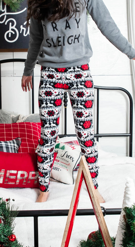  Snowflakes & Reindeer Leggings, CLOTHING, Leggings Mania, BAD HABIT BOUTIQUE 