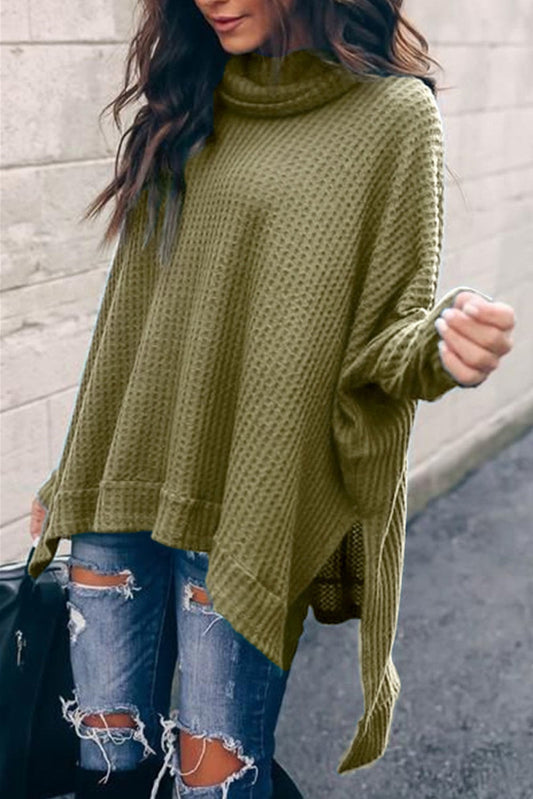 Turtleneck Waffle Knit Poncho Blouse