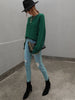 Crew Neck Long Cable Knitted Sweater