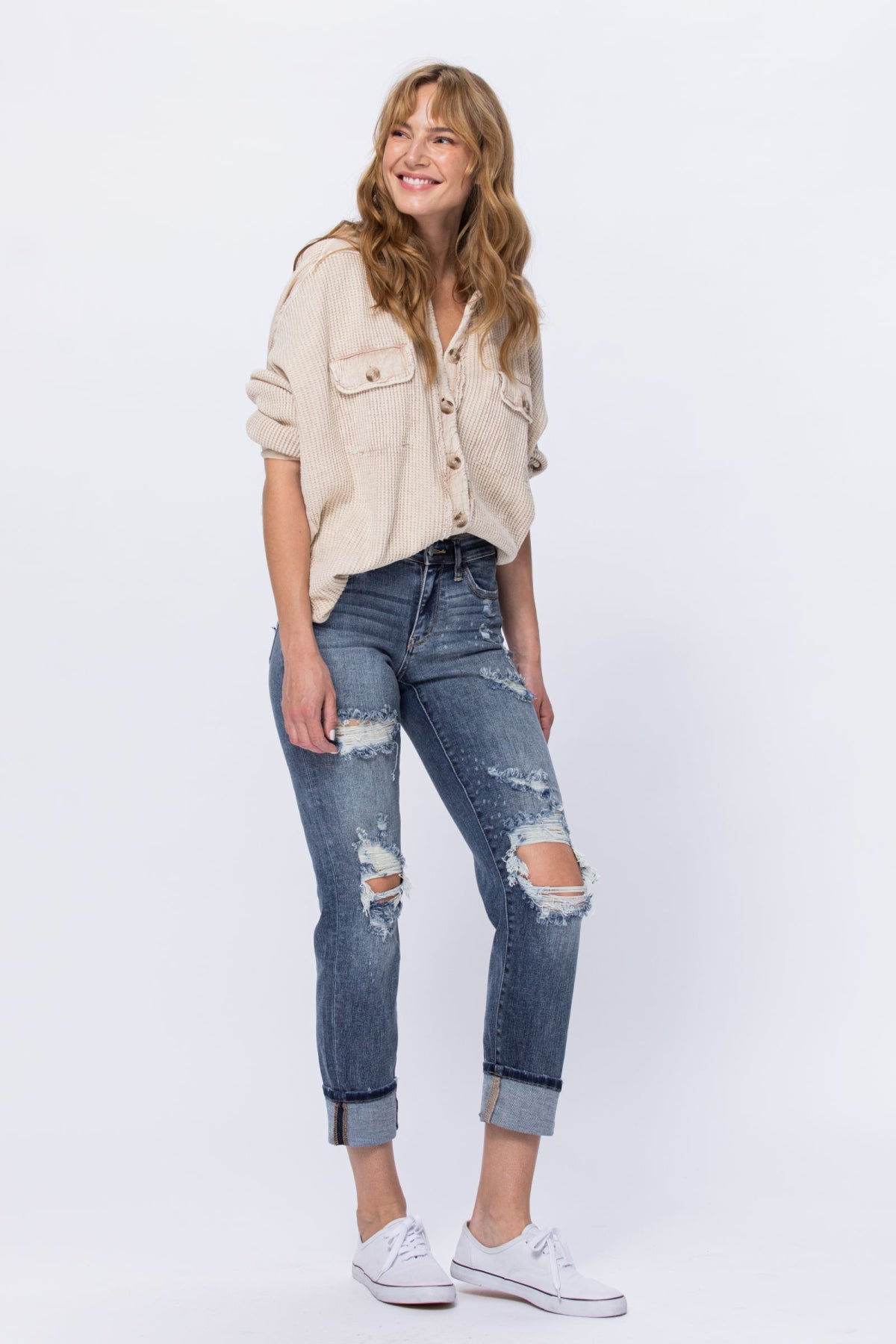 Judy Blue Full Size Mid-Rise Bleach Splash Boyfriend Jeans