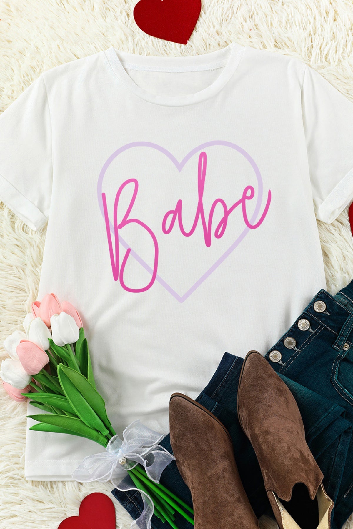 White Babe In My Heart Valentines Graphic Tee