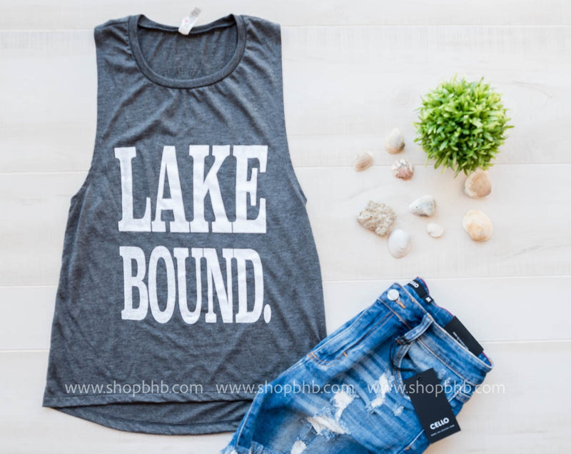 Lake Bound Muscle Tank -Charcoal - BAD HABIT BOUTIQUE 