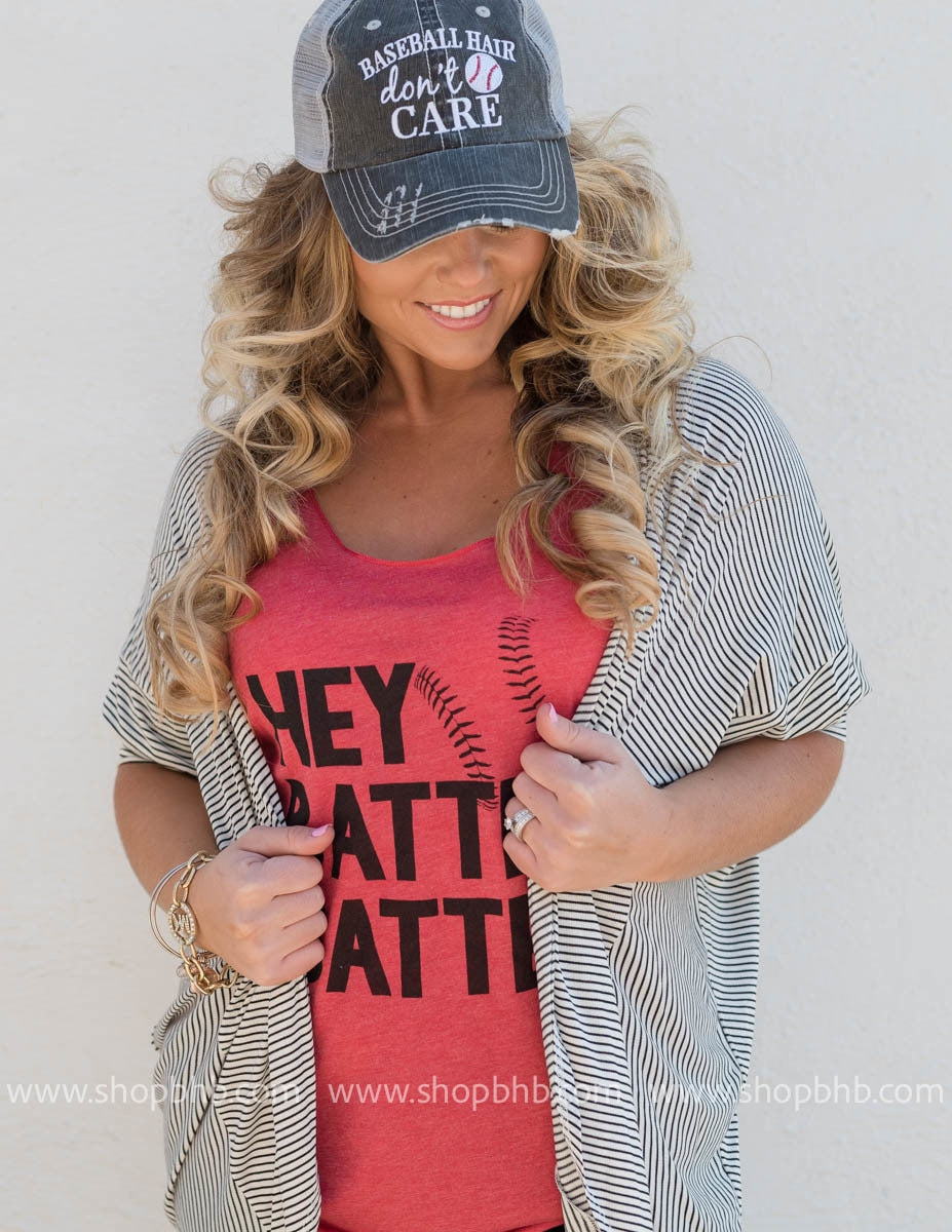 Hey Batter Batter Baseball Tank - red - BAD HABIT BOUTIQUE 