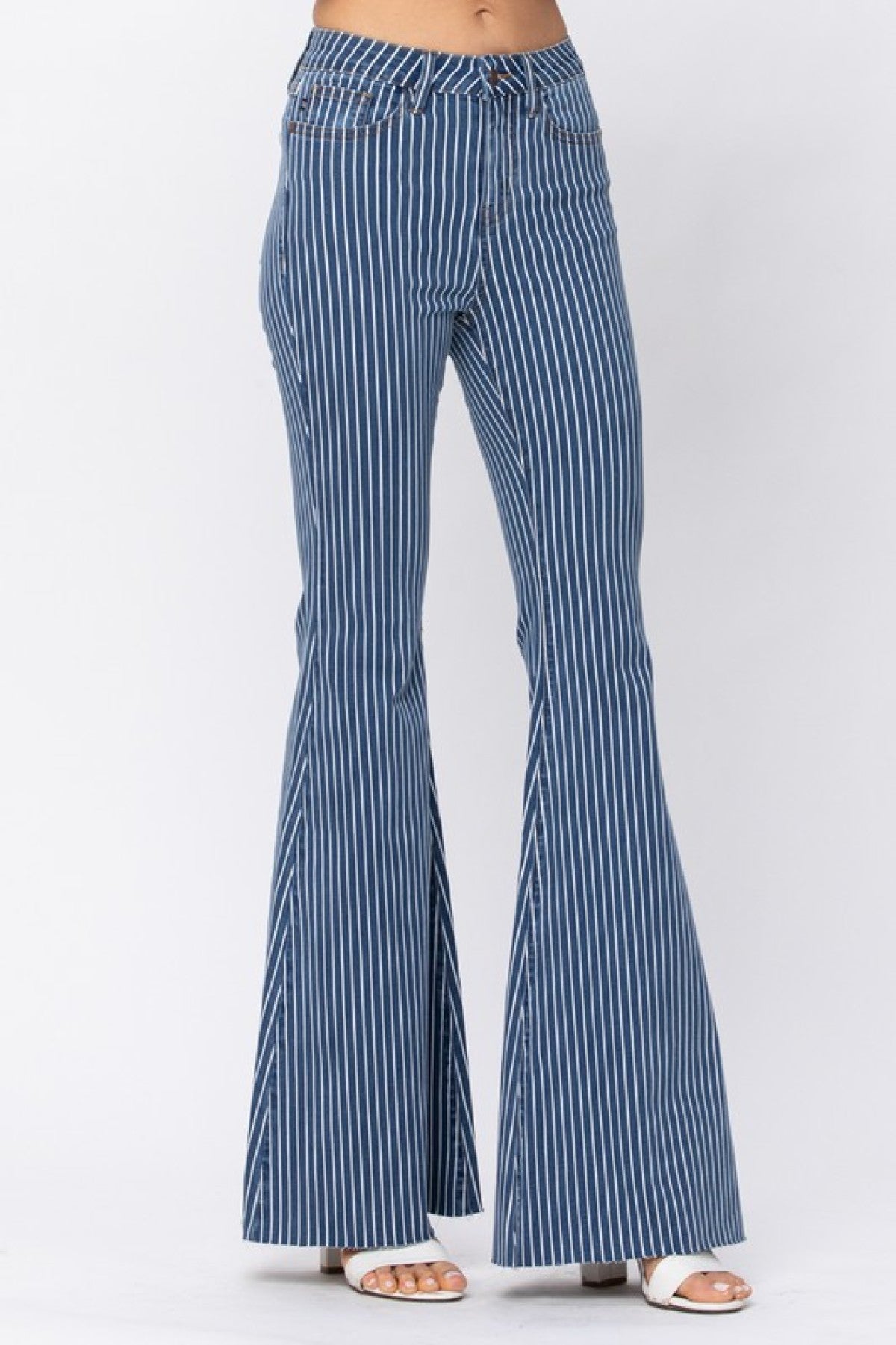 Judy Blue Pin Striped High Waist Super Flare Jeans