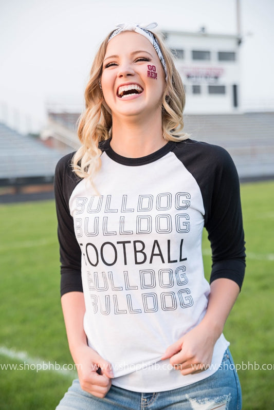 Bulldog Football 3/4 Sleeve Top - BAD HABIT BOUTIQUE 