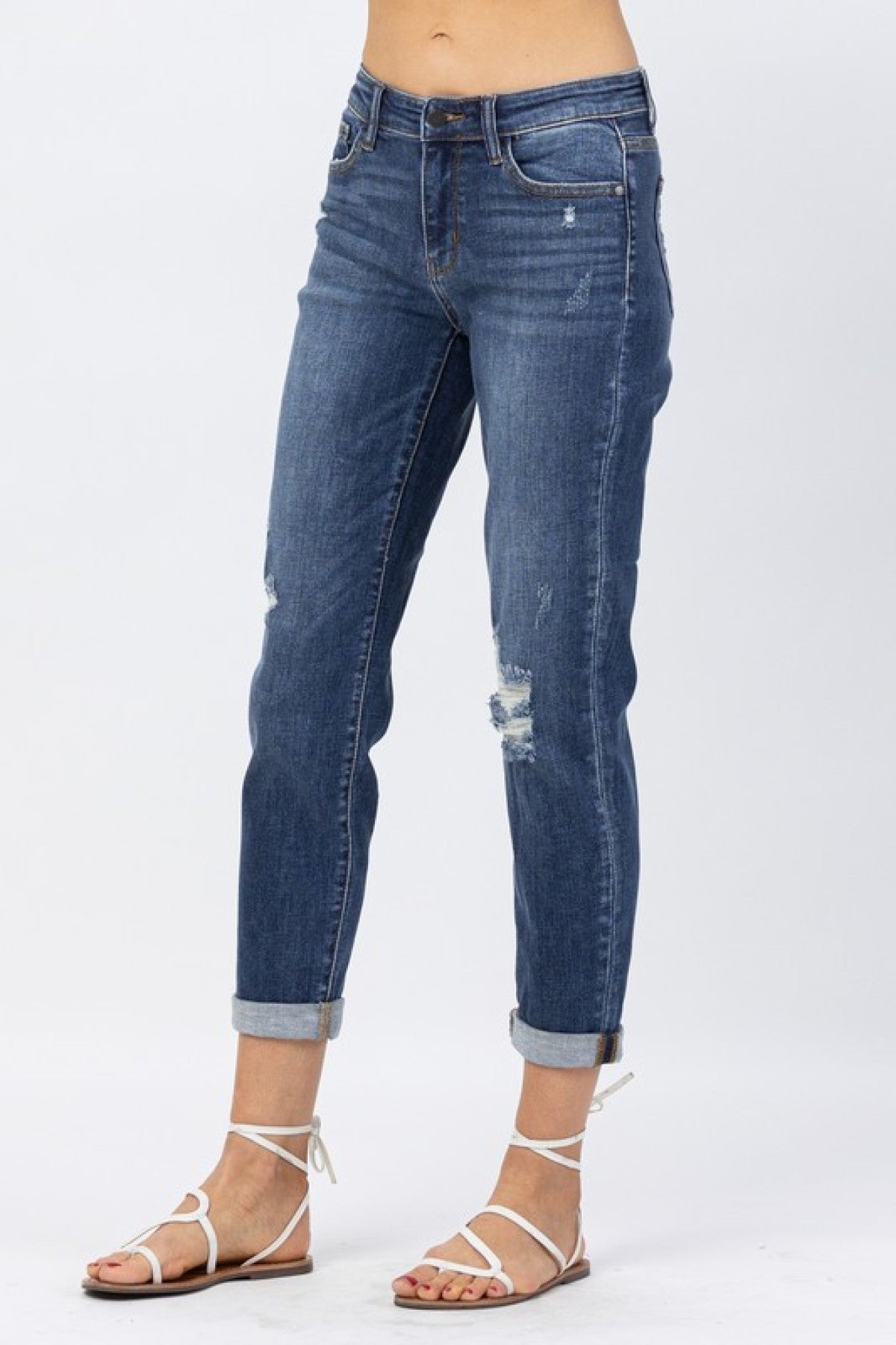 Judy Blue Mid-Rise Cuffed Distressed Slim Fit