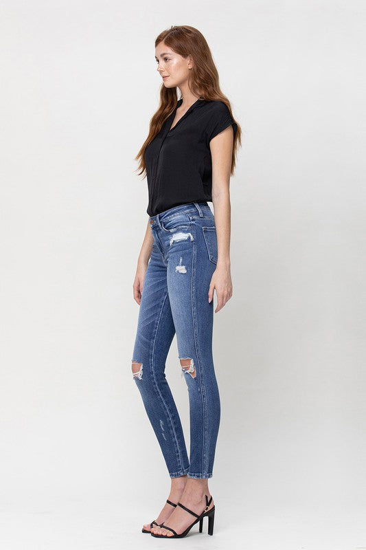 DISTRESSED MID RISE ANKLE SKINNY JEANS - Flying Monkey