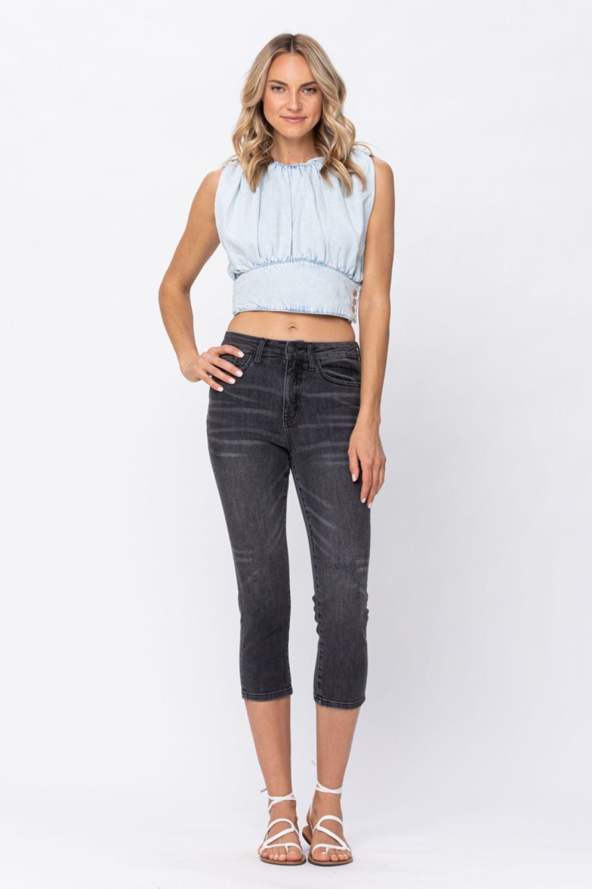 Judy Blue Mid-Rise Cuffed Skinny Capri Jeans