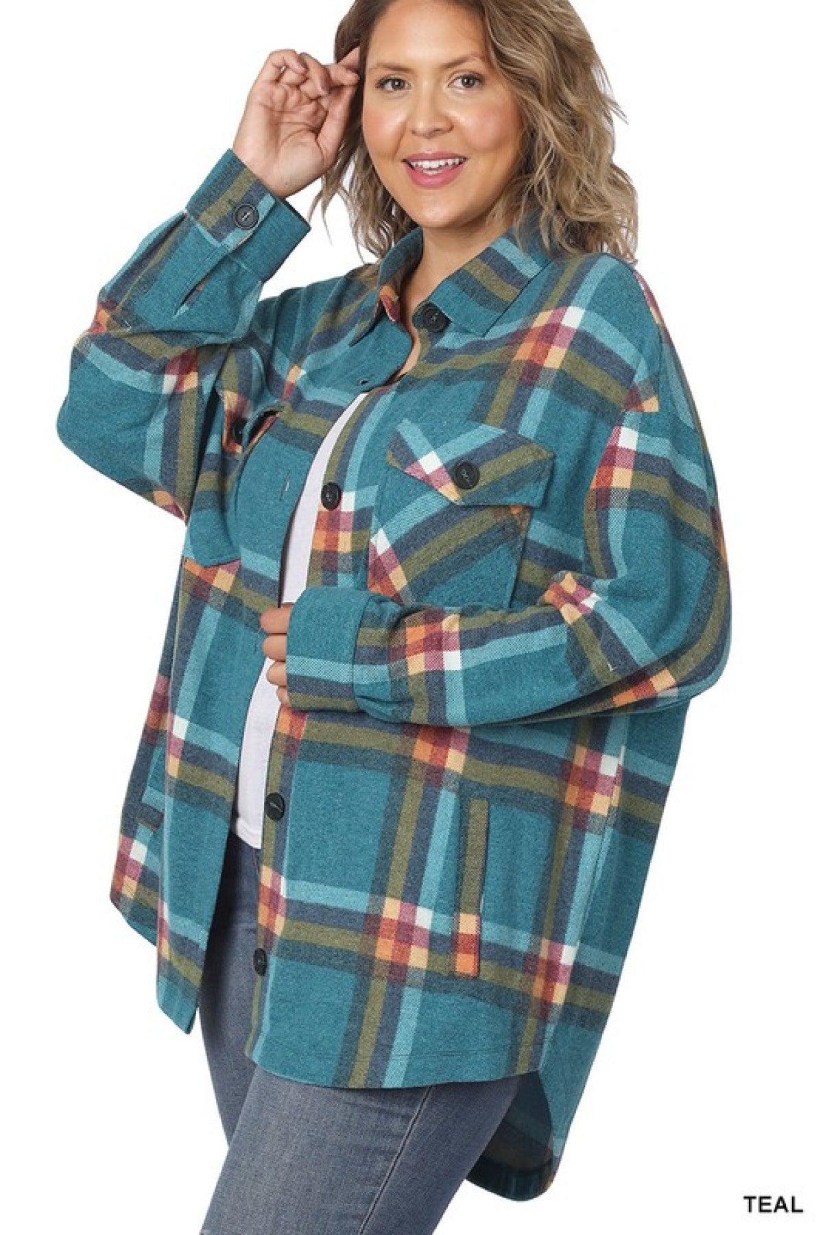 Zenana Full Size Oversize Plaid Shacket with Pockets