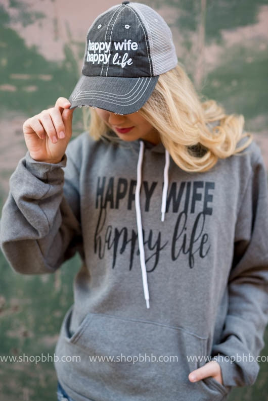 GIFT SET: Happy Wife Collection |  Dark Gray Hoodie - BAD HABIT BOUTIQUE 