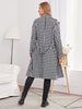 Collared Neck Long Sleeve Double-Breasted Tie Waist Houndstooth Coats