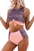 Leopard Patchwork Tie Knot High Waist Bikini Swimsuit