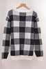 Crew Neck Long Sleeve Plaid Knit Sweater