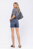 Judy Blue Mid-Rise Bleach Splash Destroyed Raw Hem Denim Shorts