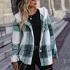 Fuzzy Hooded Plaid Fleece Jacket