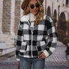 Collared Black and White Plaid Polar Fleece Jacket