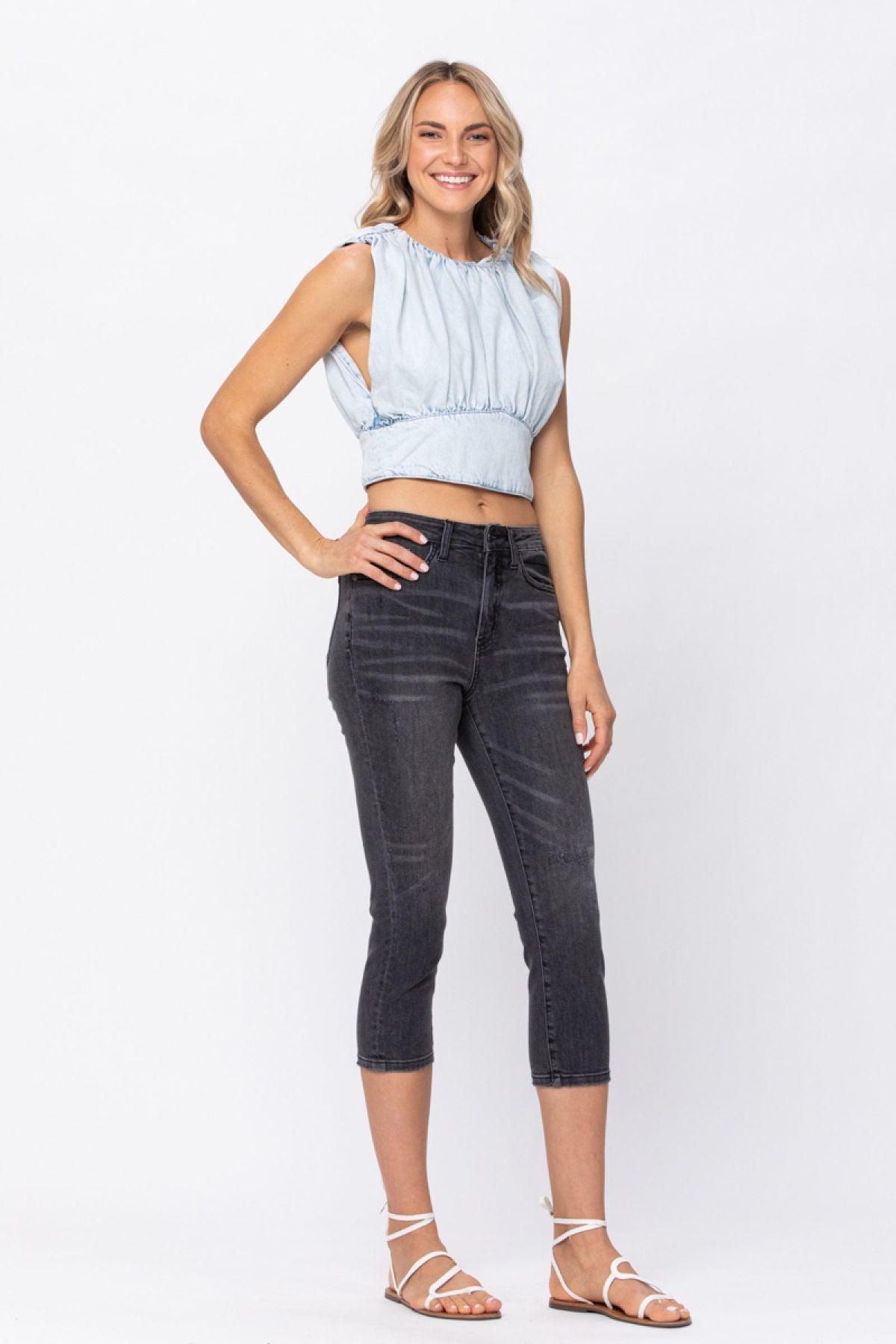 Judy Blue Mid-Rise Cuffed Skinny Capri Jeans