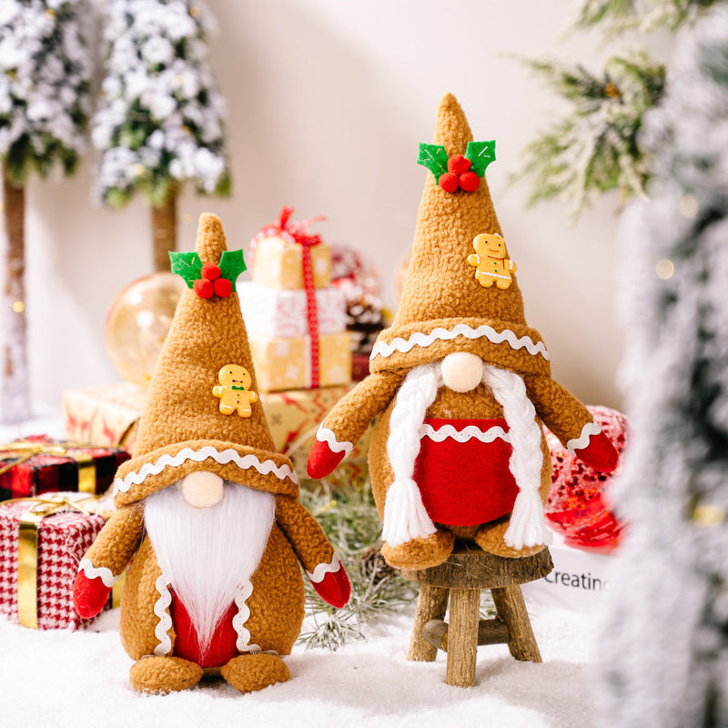 Christmas Khaki Gingerbread Man Knitted Pointed Hat Rudolph Doll Decoration
