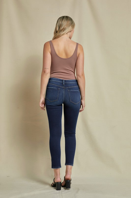 Dark Wash Mid-Rise Cigarette Ankle Denim Jeans - MICA - Final Sale