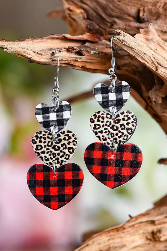 Plaid Leopard Heart Shaped Dangle Earrings