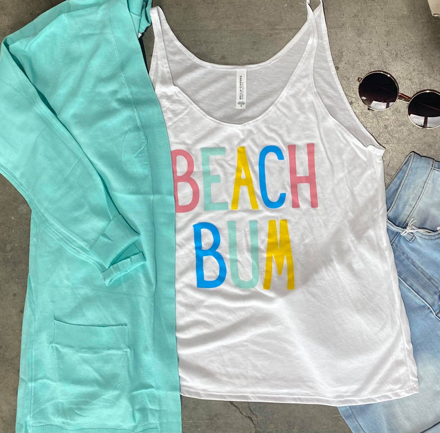 Rainbow Beach Bum Slouchy Tank Top - White