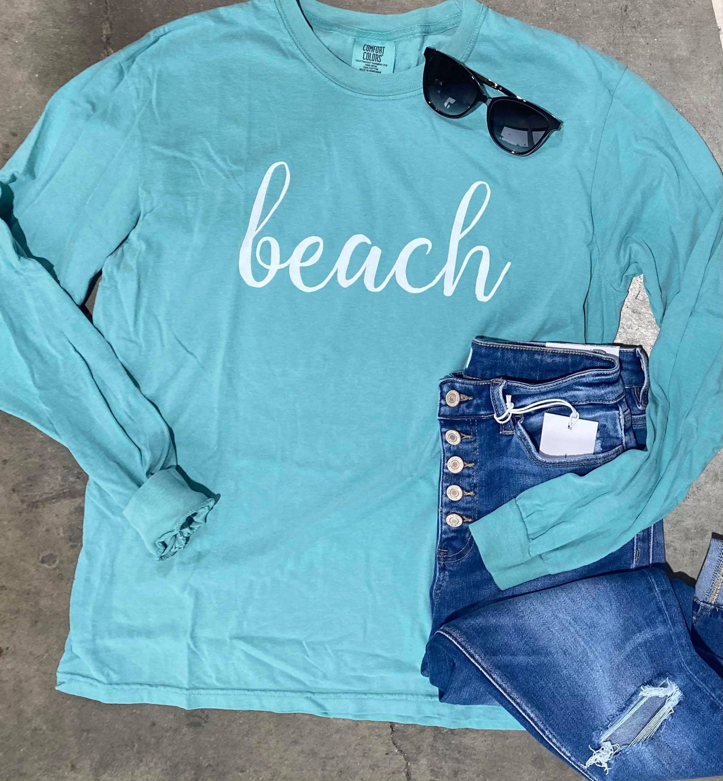 Beach Long Sleeve Top- Dusty Teal- Final Sale**