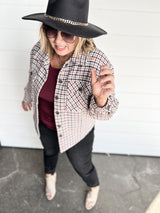 Beige & Burgundy Plaid Shacket - Final Sale