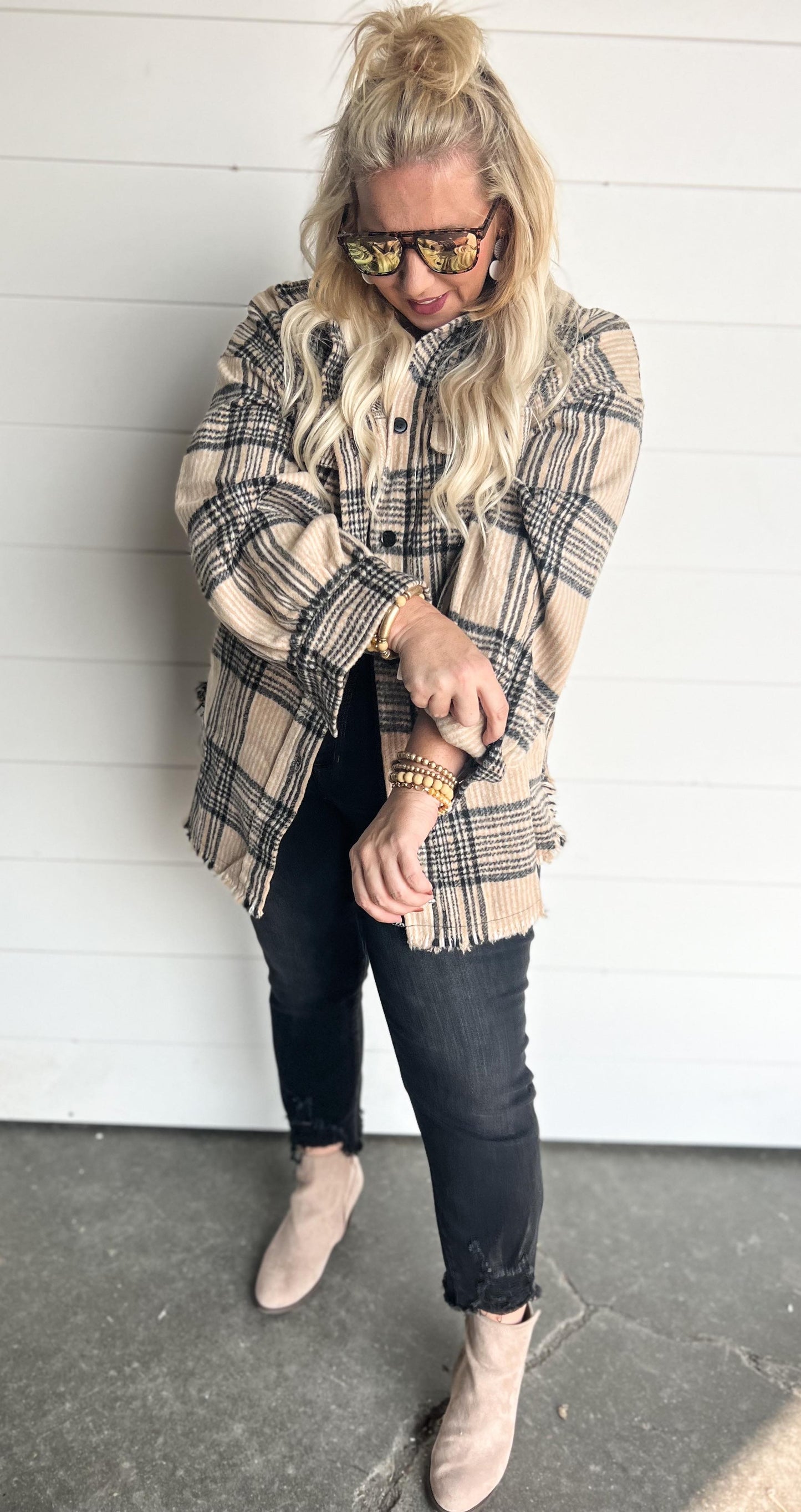 Beige Plaid Shacket