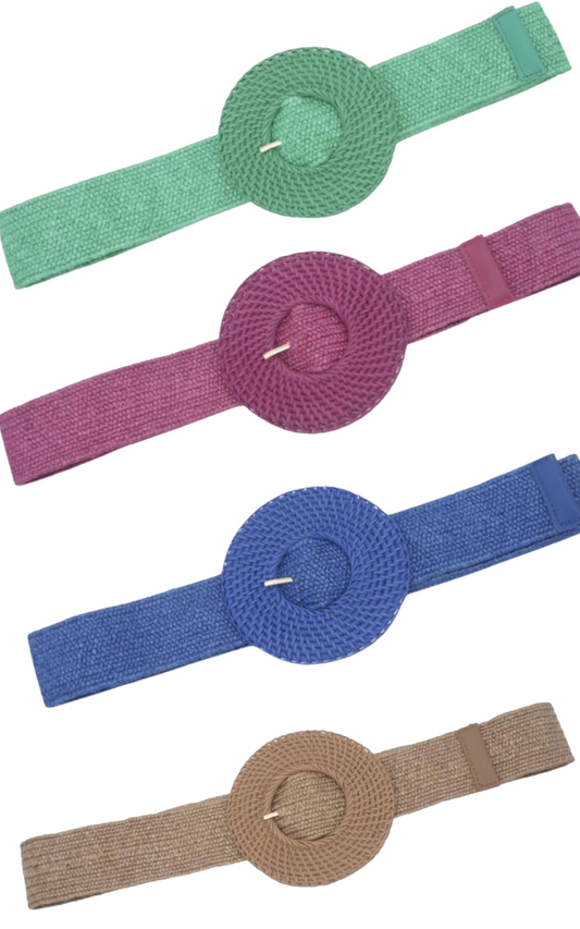 Rattan Round Buckle Stretch Straw Belt