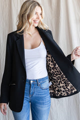 Leopard Cuff Black Blazer