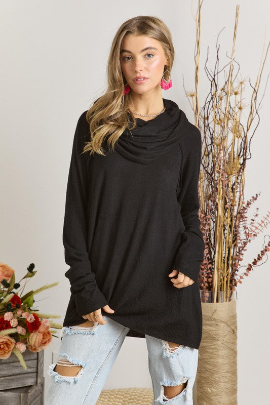 Black Brushed Cowl Neck Top - Final Sale