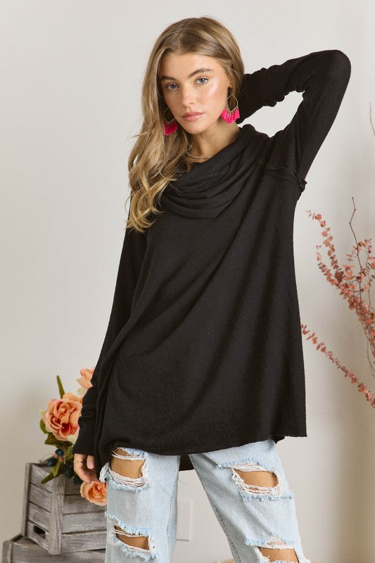 Black Brushed Cowl Neck Top - Final Sale