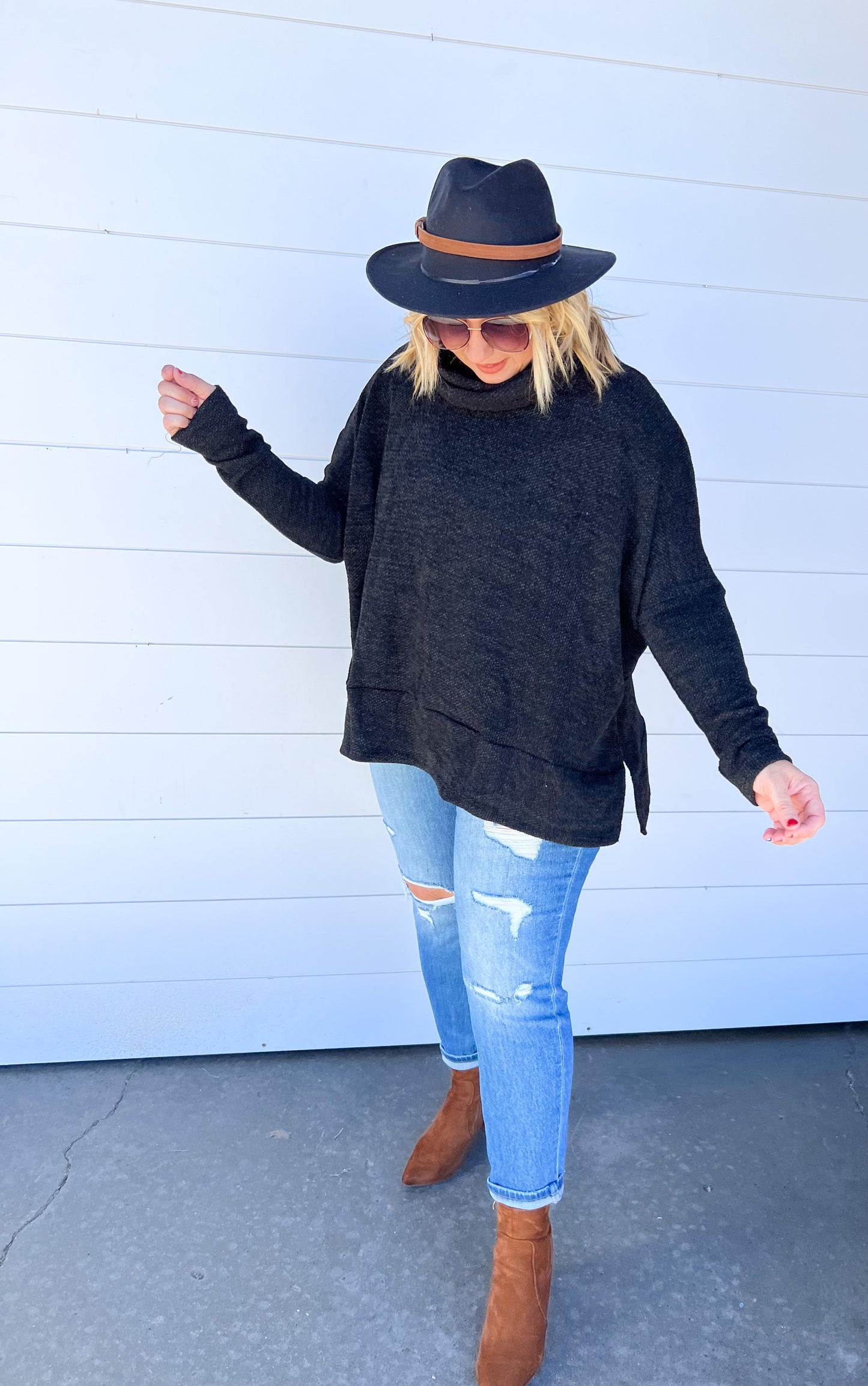 Black Cowl Neck Long sleeve knit top