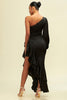 Black One Shoulder Tier Ruffle Dress -