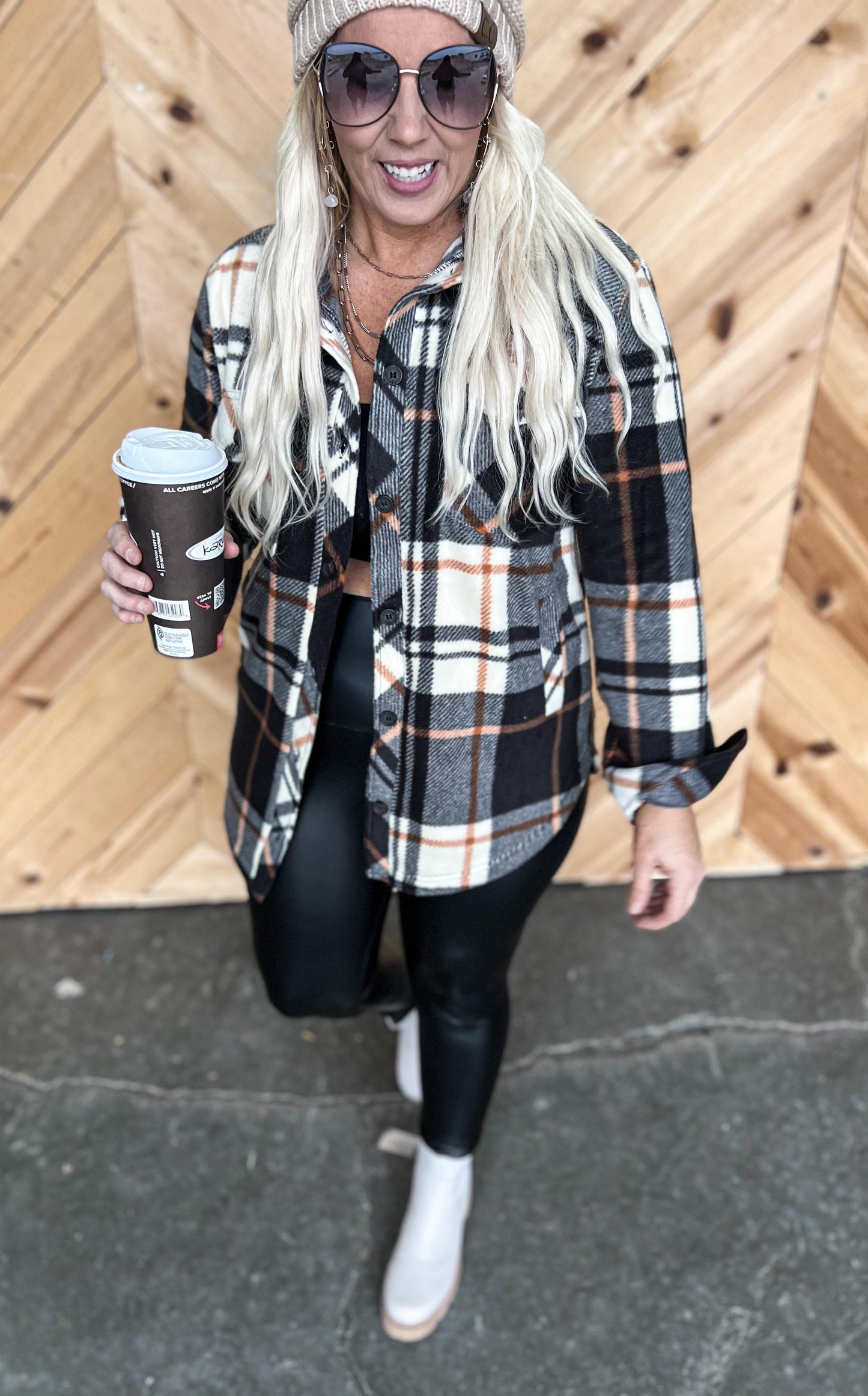 Black & Ivory Plaid Fleece Top