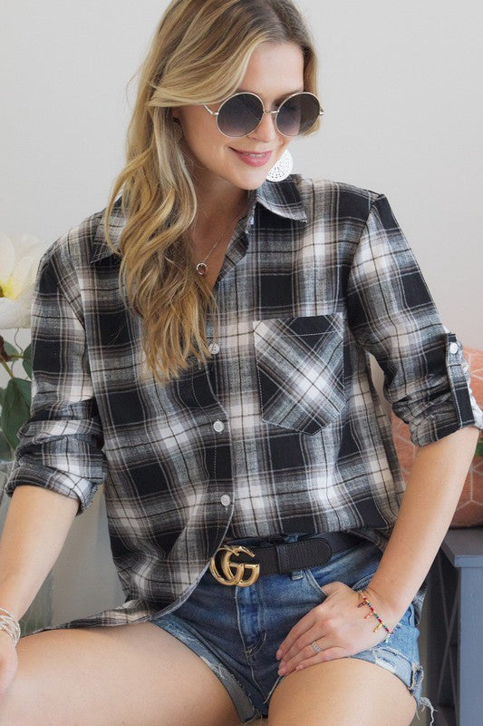 Black & White Plaid Flannel Top