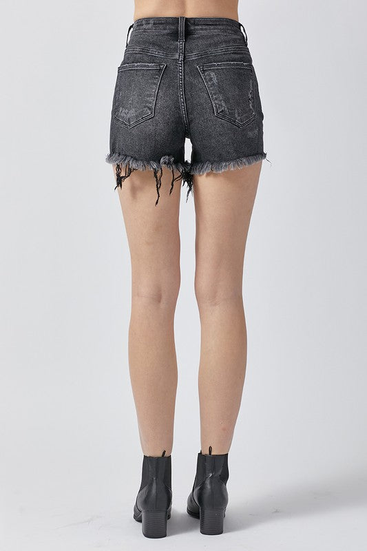 High Rise Black Denim Shorts - Risen