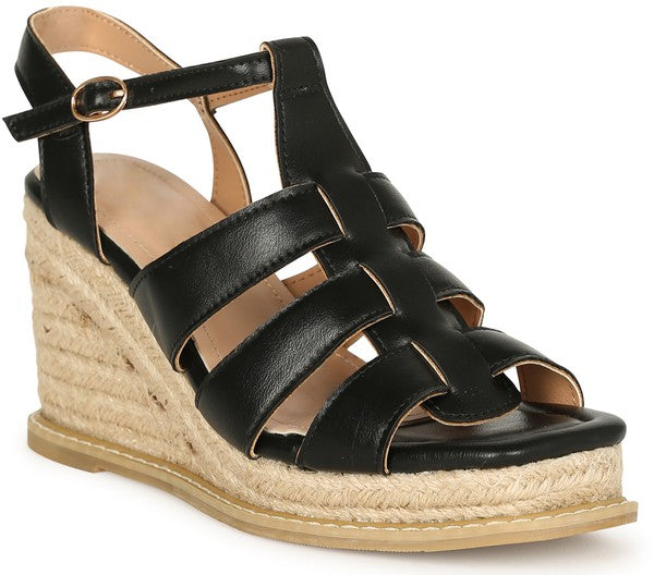 Kattie Black Platform Wedge Sandals